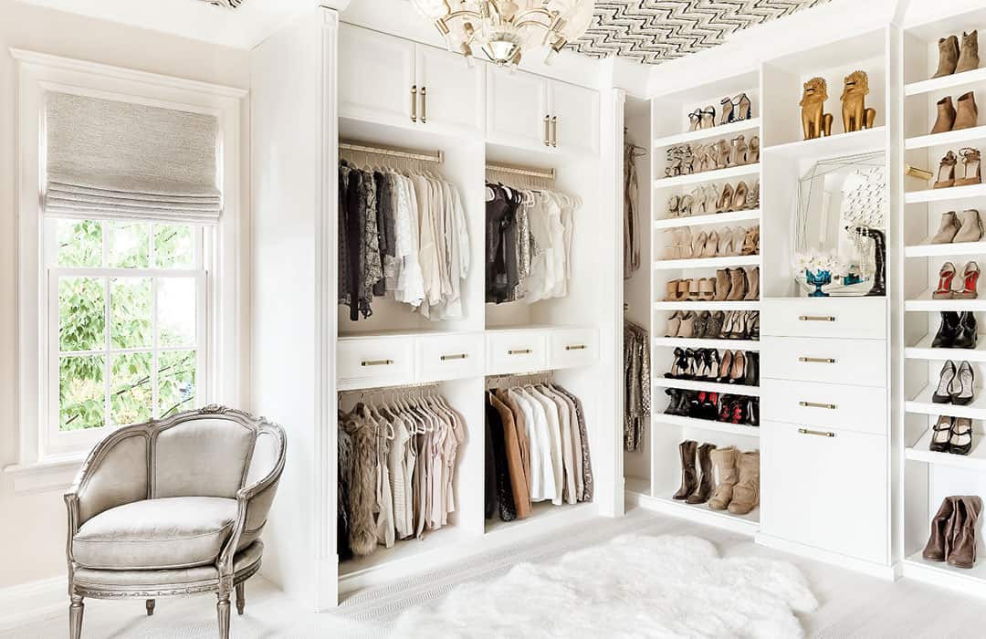 A beautiful and well-organized walk-in closet.