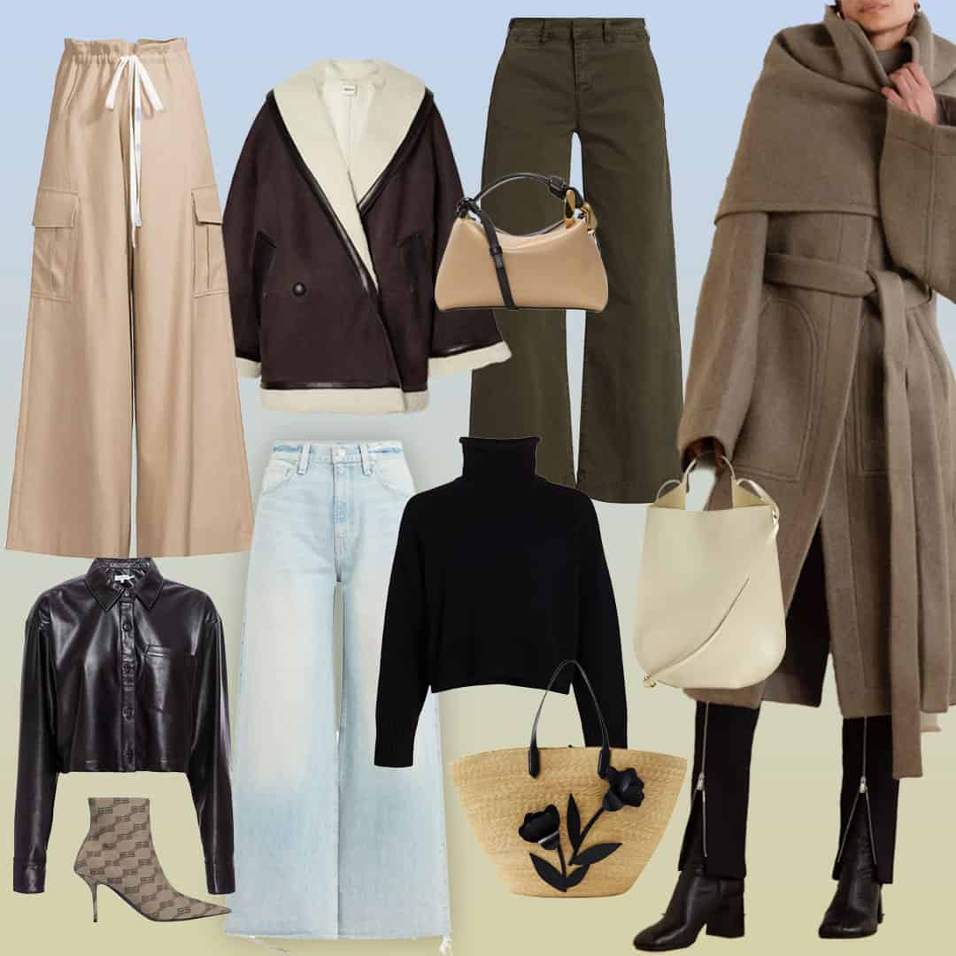 A collage of end-of-summer clothing and accessories, some of which can be worn for fall.